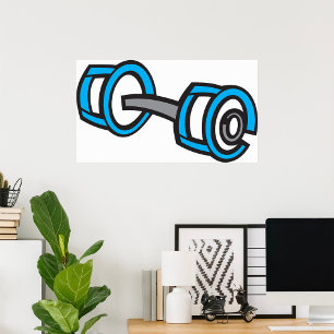 Cool Dumbbell Fitness Blue and Grey Gym Graphic  Poster