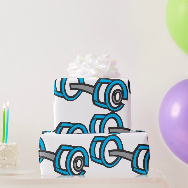 Cool Dumbbell Fitness Blue and Grey Gym Graphic  Wrapping Paper (Creator Uploaded)