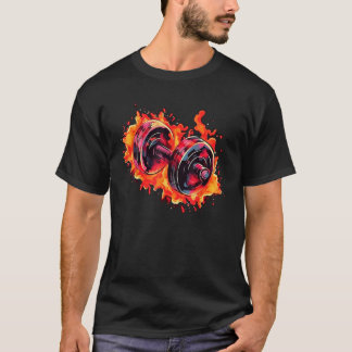 Cool Dumbbell with Flames for burning Training T-Shirt