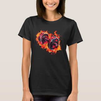 Cool Dumbbell with Flames for burning Training T-Shirt