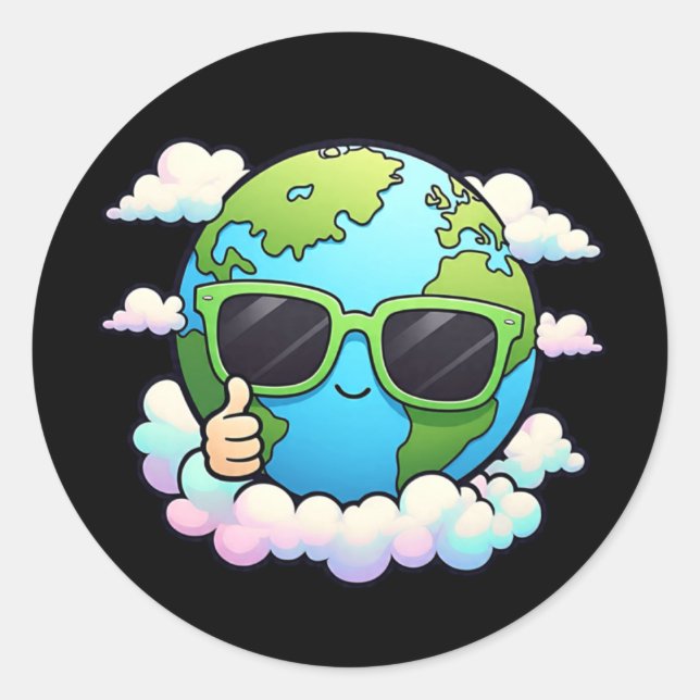 Cool Earth Day Planet Sticker Eco Kids Round Label (Front)