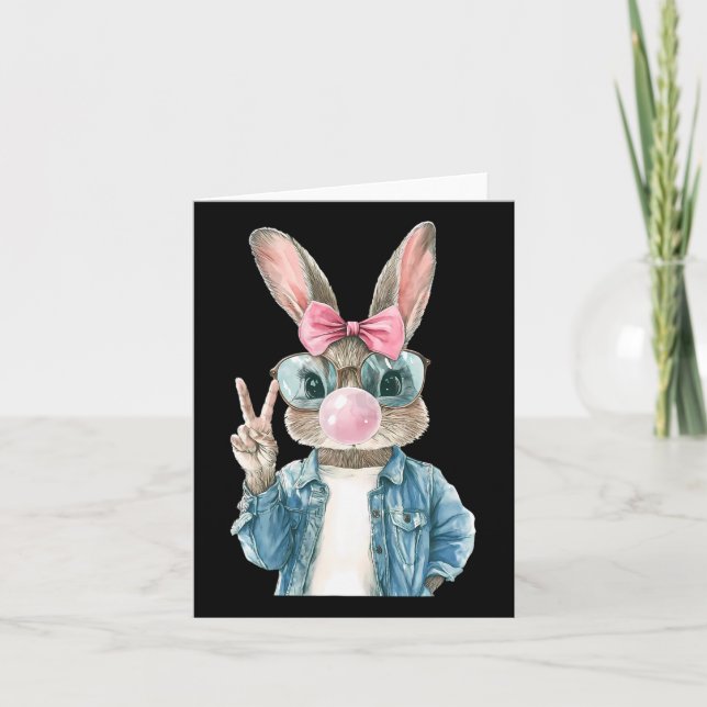 Cool Easter Bunny Blow Bubble Gum Rabbit Egg Hunt  Card (Front)