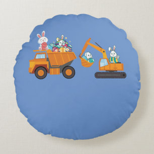 Cool Easter Bunny Construction Clothes for Kids Round Cushion