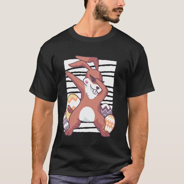 Cool Easter Bunny Dabbing with Eggs T-Shirt (Front)