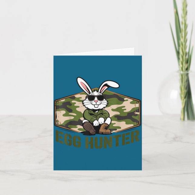Cool easter bunny egg hunter camo military funny card (Front)