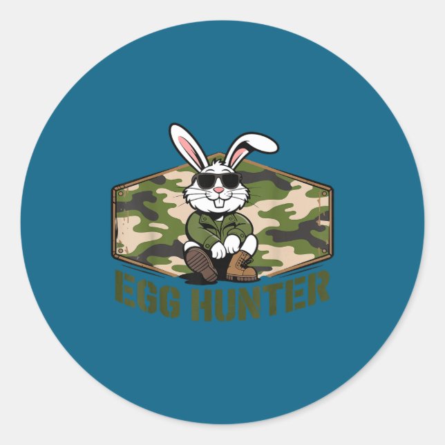 Cool easter bunny egg hunter camo military funny classic round sticker (Front)