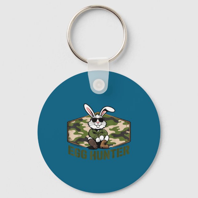 Cool easter bunny egg hunter camo military funny key ring (Front)