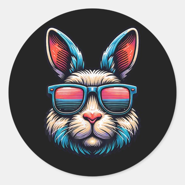 Cool Easter Bunny Face With Sungles Tee For Men Bo Classic Round Sticker (Front)