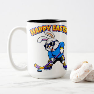 Cool Easter Bunny Hockey Player Two-Tone Coffee Mug