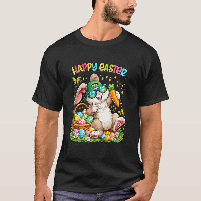 Cool Easter Bunny Rabbit with Eggs Funny Happy Eas T-Shirt (Front)