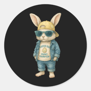 Cool Easter Bunny With Sungles For Boys Teens Men  Classic Round Sticker