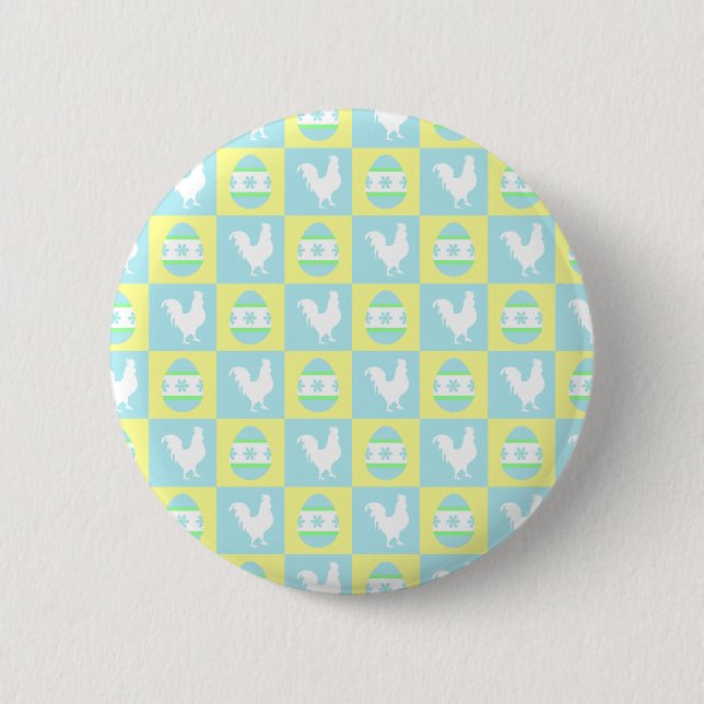 Cool Easter Chequerboard Pattern Rooster Eggs 6 Cm Round Badge (Front)