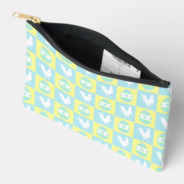 Cool Easter Chequerboard Pattern Rooster Eggs Accessory Pouch (Open)