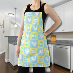 Cool Easter Chequerboard Pattern Rooster Eggs Apron