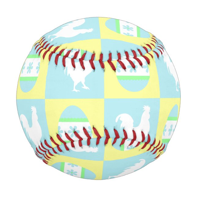 Cool Easter Chequerboard Pattern Rooster Eggs Baseball (Front)