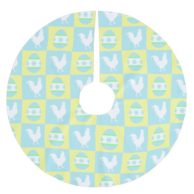 Cool Easter Chequerboard Pattern Rooster Eggs Brushed Polyester Tree Skirt (Front)