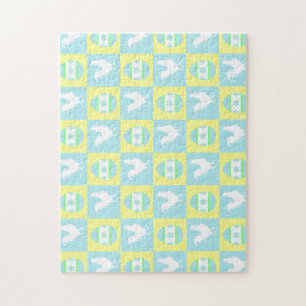 Cool Easter Chequerboard Pattern Rooster Eggs Jigsaw Puzzle