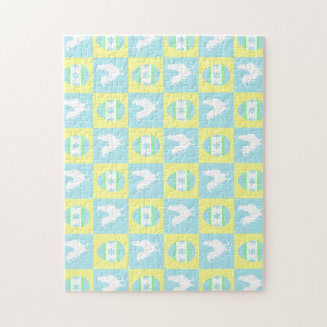 Cool Easter Chequerboard Pattern Rooster Eggs Jigsaw Puzzle (Vertical)