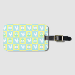 Cool Easter Chequerboard Pattern Rooster Eggs Luggage Tag