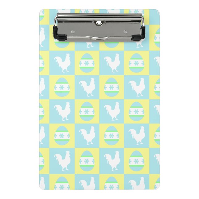 Cool Easter Chequerboard Pattern Rooster Eggs Mini Clipboard (Front)