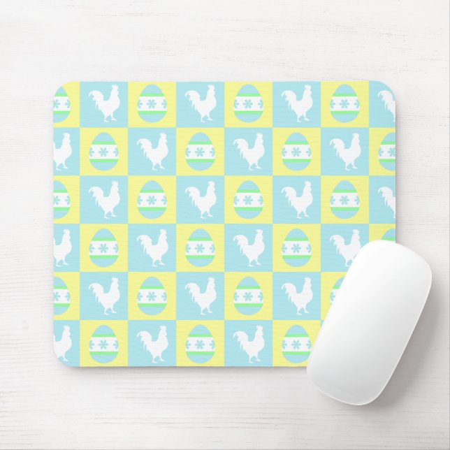 Cool Easter Chequerboard Pattern Rooster Eggs Mouse Pad (With Mouse)
