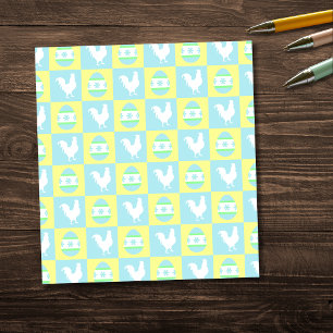 Cool Easter Chequerboard Pattern Rooster Eggs Notepad
