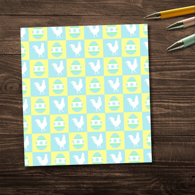 Cool Easter Chequerboard Pattern Rooster Eggs Notepad (Creator Uploaded)