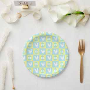 Cool Easter Chequerboard Pattern Rooster Eggs Paper Plate