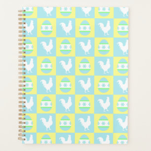 Cool Easter Chequerboard Pattern Rooster Eggs Planner