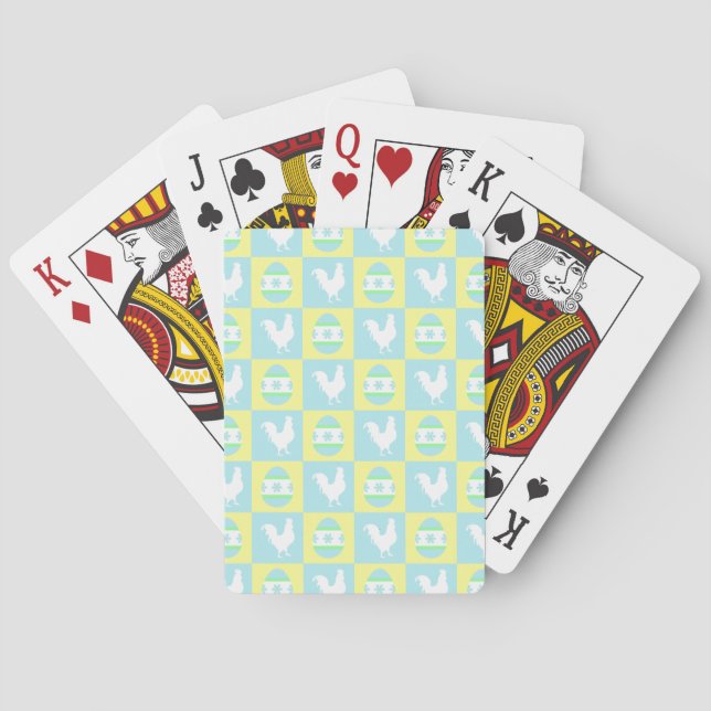 Cool Easter Chequerboard Pattern Rooster Eggs Playing Cards (Back)