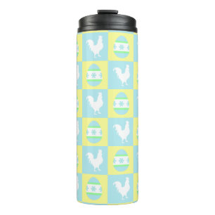 Cool Easter Chequerboard Pattern Rooster Eggs Thermal Tumbler