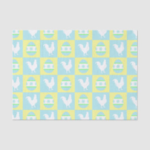 Cool Easter Chequerboard Pattern Rooster Eggs Tissue Paper