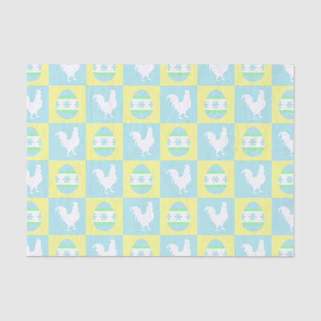 Cool Easter Chequerboard Pattern Rooster Eggs Tissue Paper (Front)