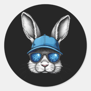 Cool Easter Day Bunny Face With Sungles Men Boys K Classic Round Sticker