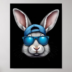 Cool Easter Day Bunny Face With Sungles Men Boys K Poster
