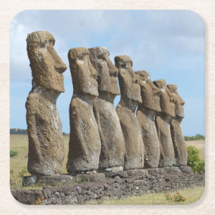 Cool Easter Island Stone Statues Square Paper Coaster