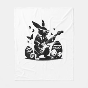 Cool Easter Rabbit Playing Guitar Cute Bunny Easte Fleece Blanket