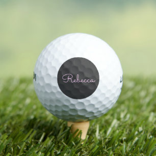 Cool Editable Pink Retro-Modern Script Dark Grey Golf Balls