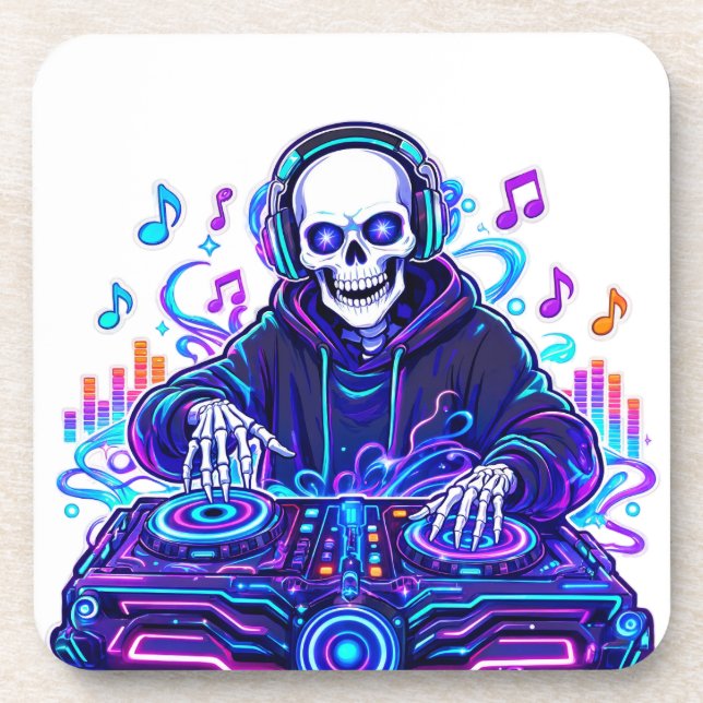 Cool EDM Music Skull Drink Coaster (Front)
