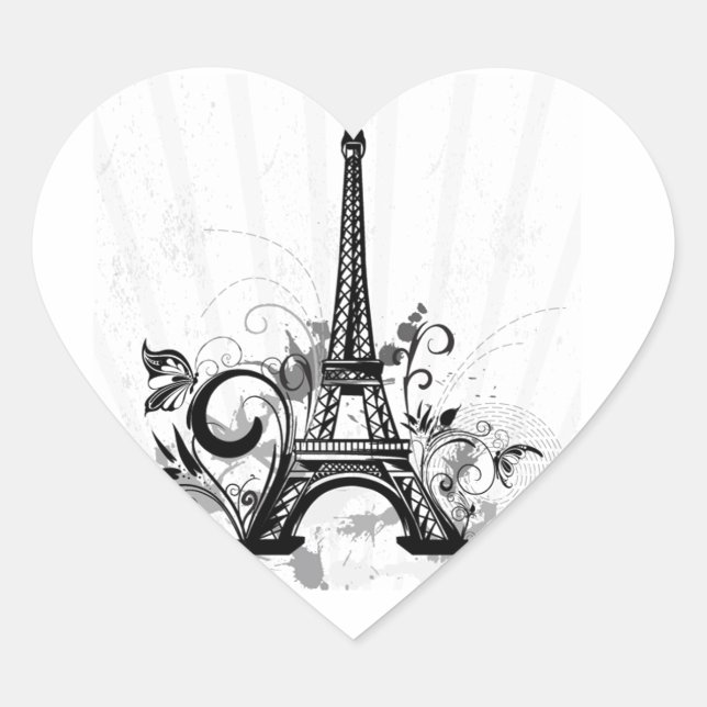 Cool Eiffel Tower swirls dots splatters butterfly Heart Sticker (Front)