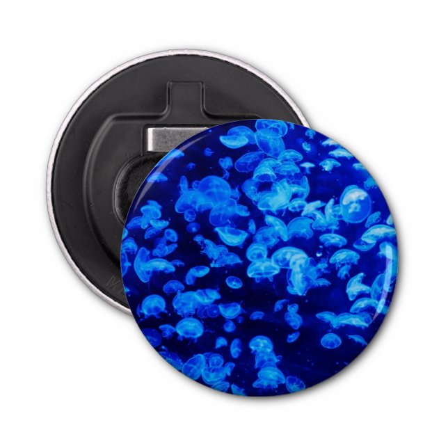 Cool Electric Blue Jellyfish in Deep Blue Sea Bottle Opener (Front)
