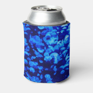 Cool Electric Blue Jellyfish in Deep Blue Sea Can Cooler