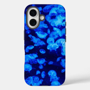 Cool Electric Blue Jellyfish in Deep Blue Sea iPhone 16 Case