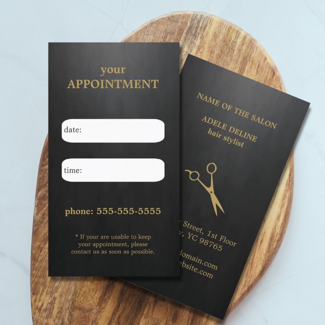 Cool Elegant Black Gold Scissor Appointment Card (Creator Uploaded)