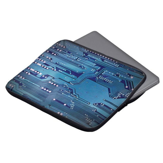 Cool Elegant Blue Computer Circuit Board Laptop Sleeve (Front Top)