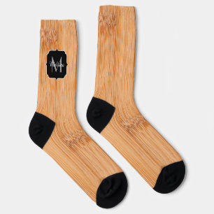 Cool elegant brown bamboo wood print Monogram Socks