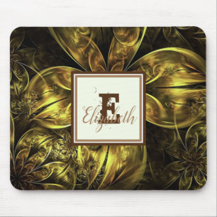 Cool Elegant Gold Floral,Monogram Mouse Pad