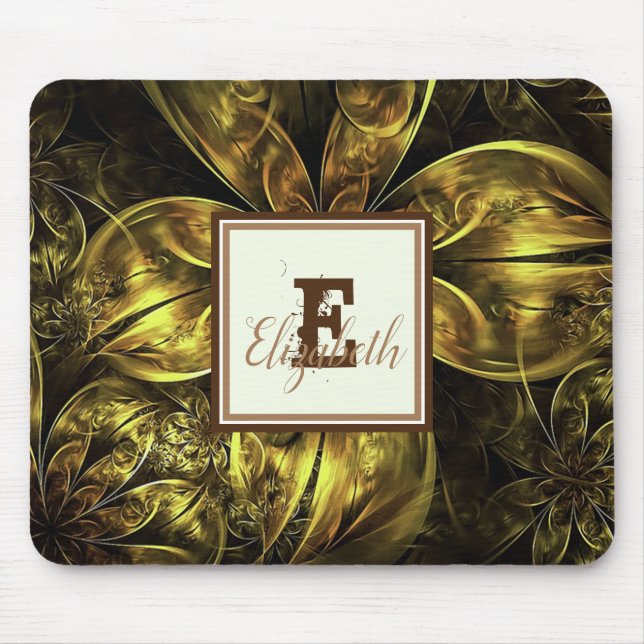 Cool Elegant Gold Floral,Monogram Mouse Pad (Front)