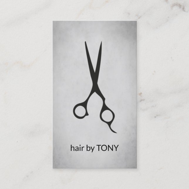 Cool Elegant Grey Black Scissors Hairstylist Business Card (Front)
