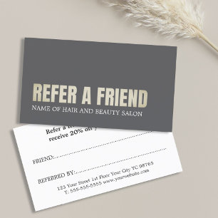 Cool Elegant Grey Golden Beauty Salon  Referral Card